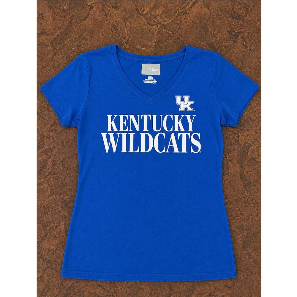 Women’s Medium Kentucky Wildcats Blue V-Neck T-Shirt UK NCAA NWOT